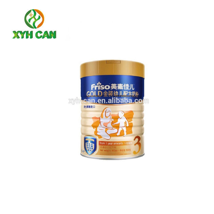 Milk Powder Tin Can Commercial Round Tall Containers For Food Packaging with Plastic Caps